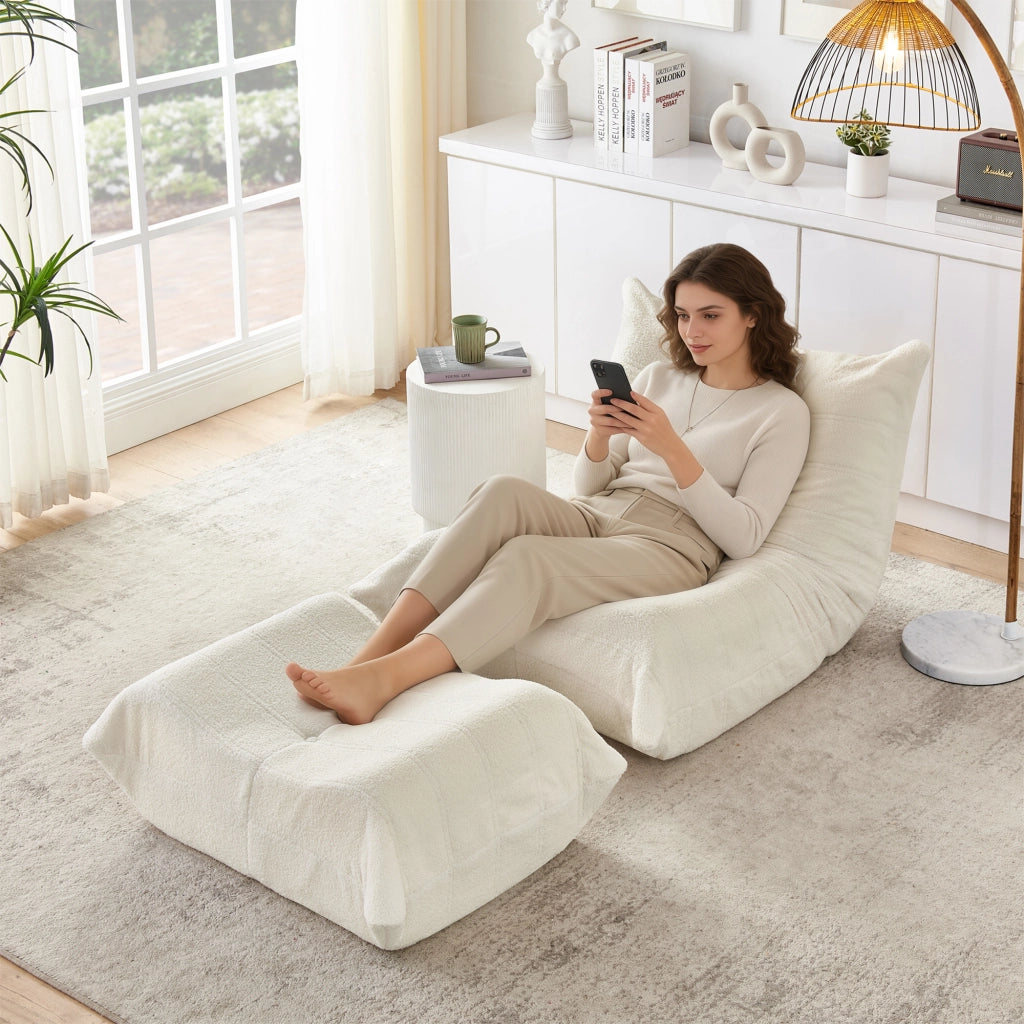 POLTRONA RELAX con poggiapiedi Set da 2 pezzi Teddy Beige