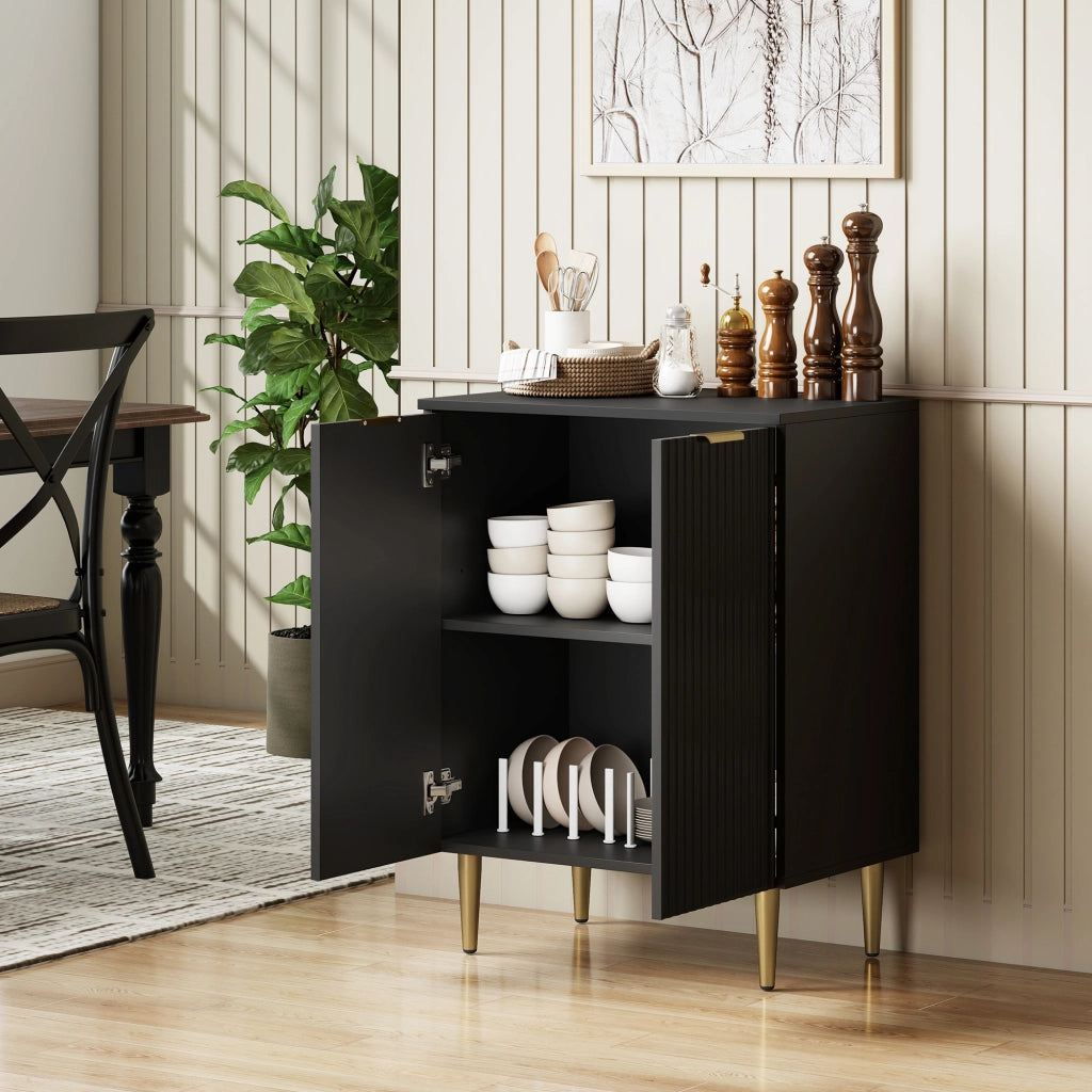 Credenza Moderna 60x40x80 cm con 2 Ante e Ripiano Regolabile con Gambe in Metallo in MDF Nero