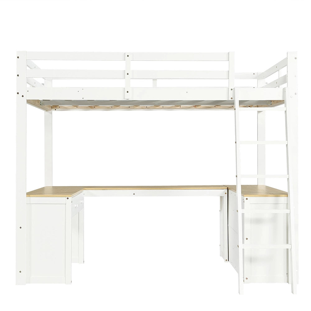 Letto a soppalco-Xylo-140x200cm tavolo a U 2 cassetti pino+MDF