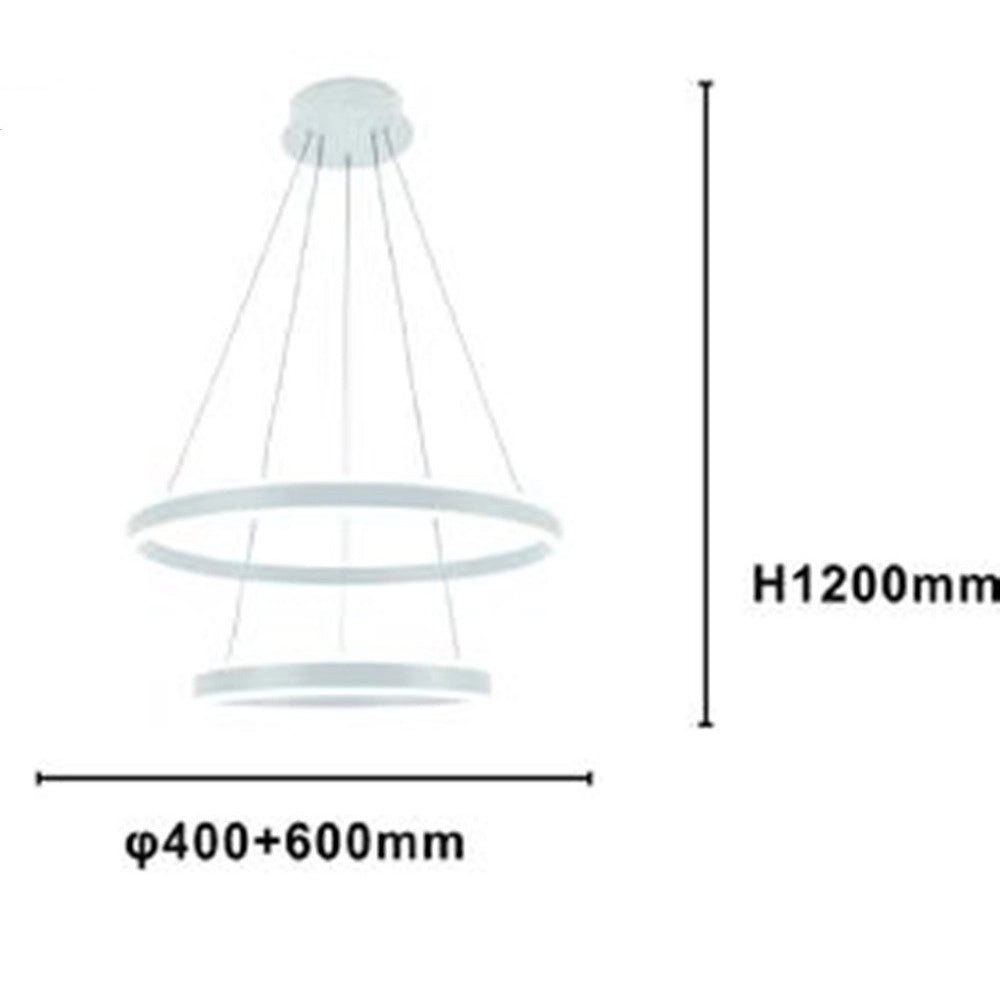 Trade Shop - Lampadario A Sospensione Led Moderno Doppio Cerchio Bianco 58w Con Telecomando 31869 -