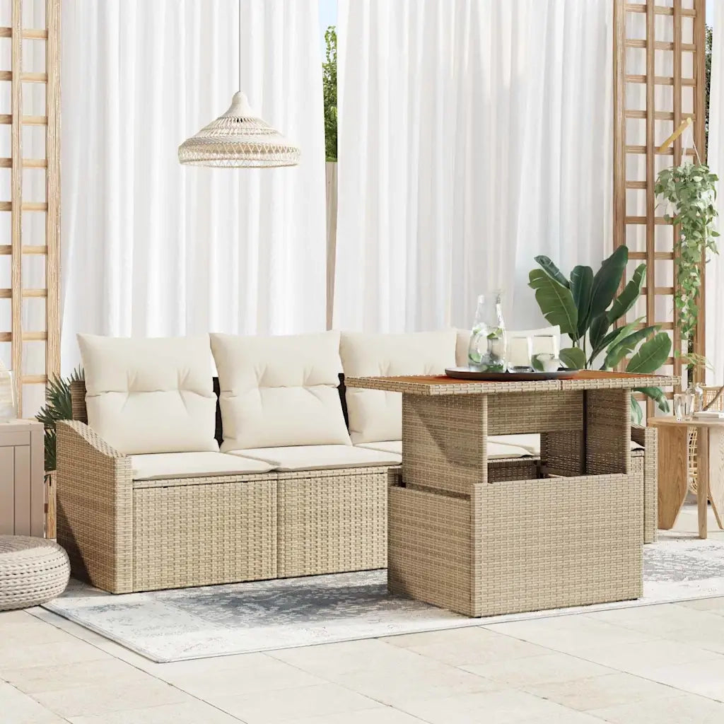 Set Divano da Giardino con cuscino 5 pcs Beige Poly Rattan