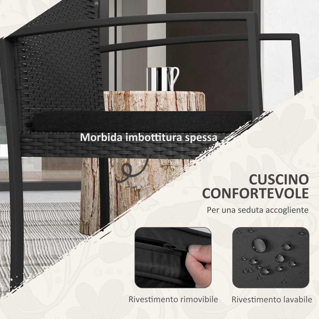 Set da Giardino 3 Pezzi con 2 Sedie e Tavolino ¨C zephmum ¨C Poltroncine con Cuscini, Vetro, Nero