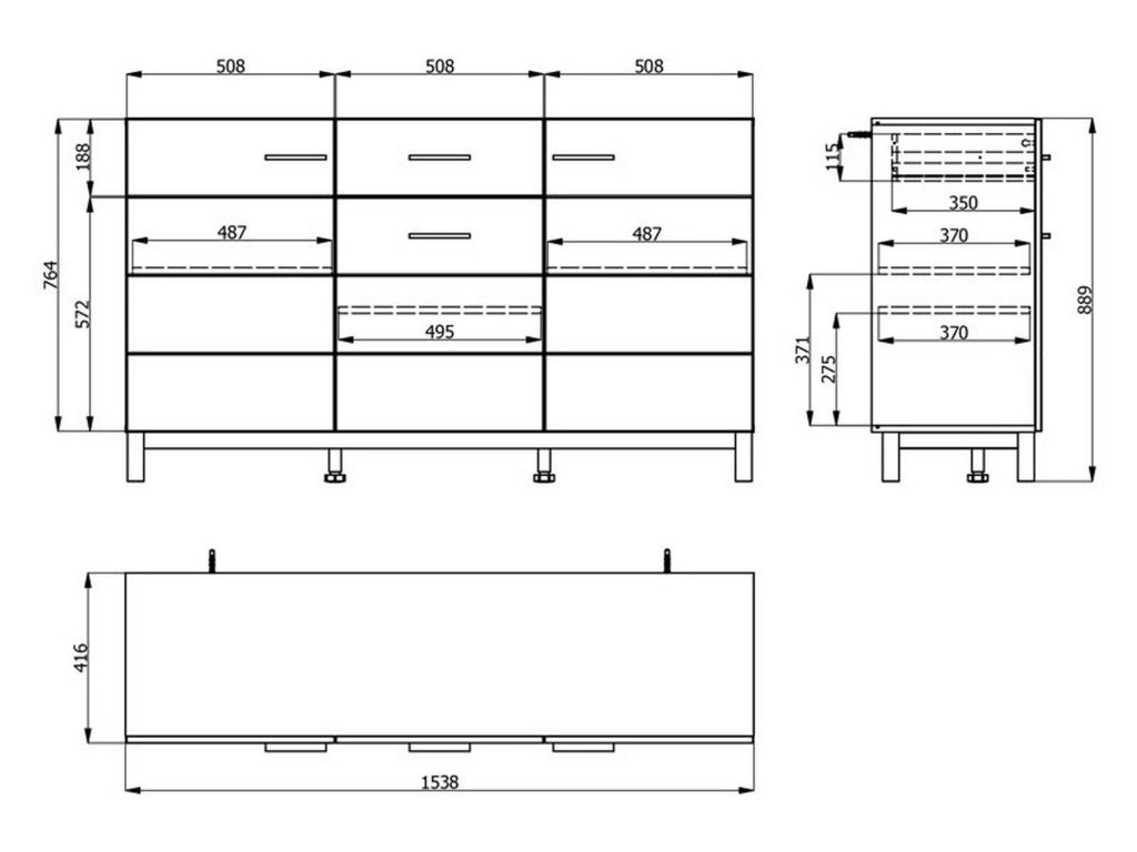 Madia Pianico, Credenza 3 Ripiani, 154x41.5x89h cm Bianco Crema
