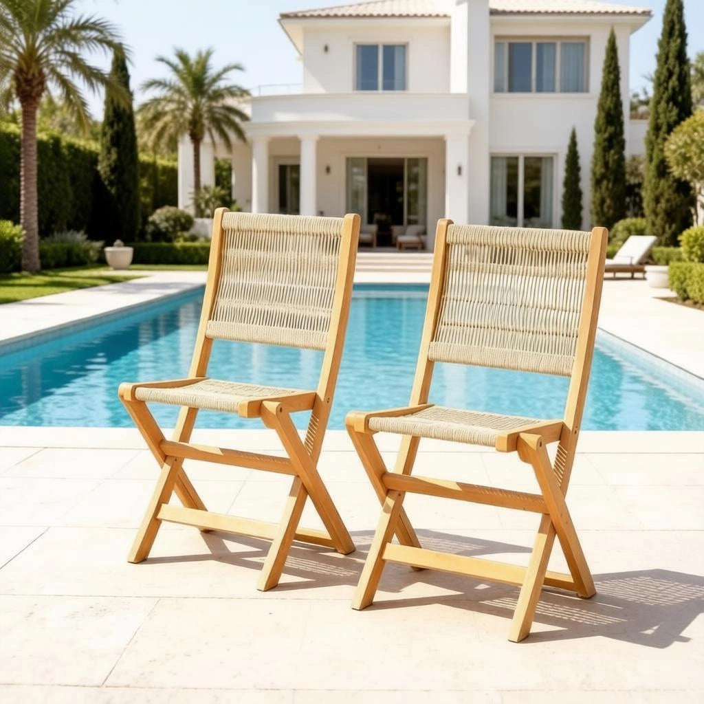 SEDIA DA GIARDINO PIEGHEVOLE 48x55,5x88 cm Beige/Naturale Set da 2 pezzi