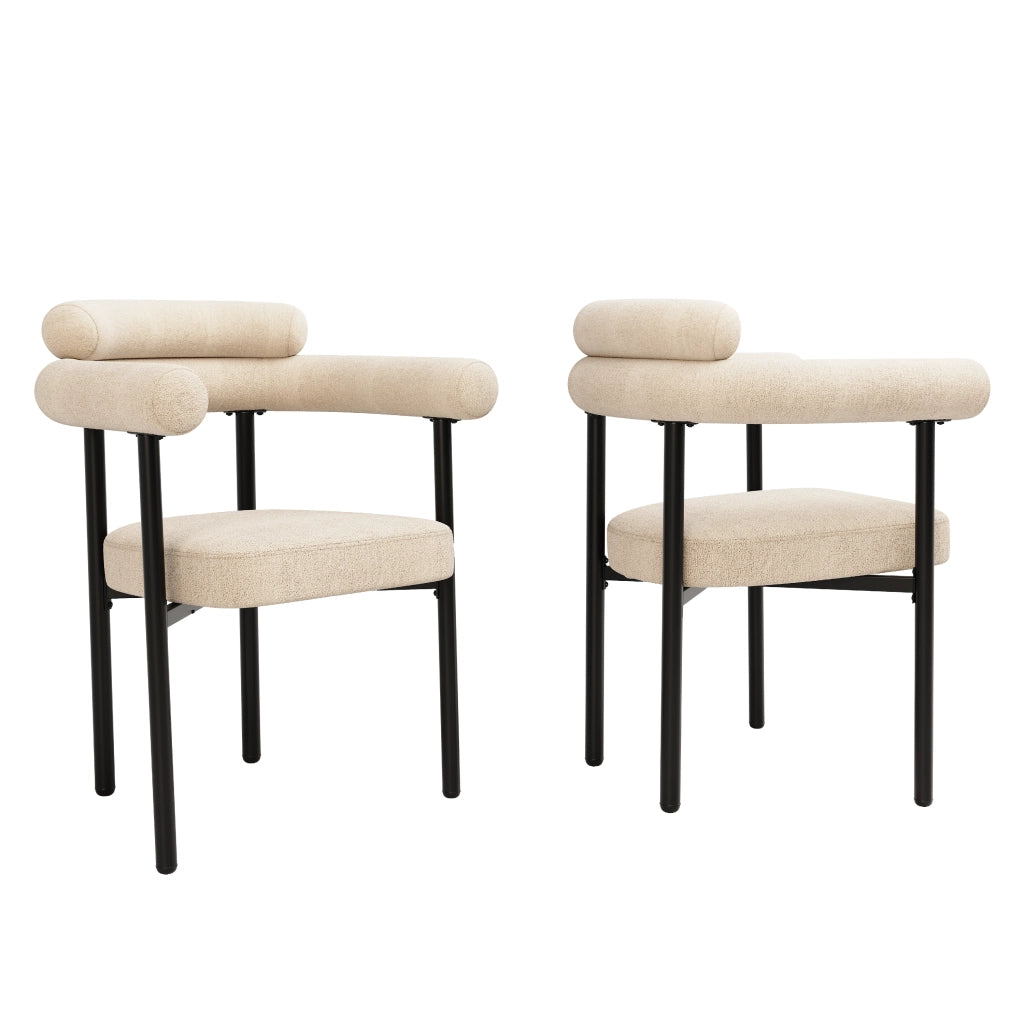 Sedia da Pranzo Poltroncina Ergonomica con Schienale Curvo e Seduta Ampia, in Metallo e Tessuto Beige 70 × 62 × 84 cm