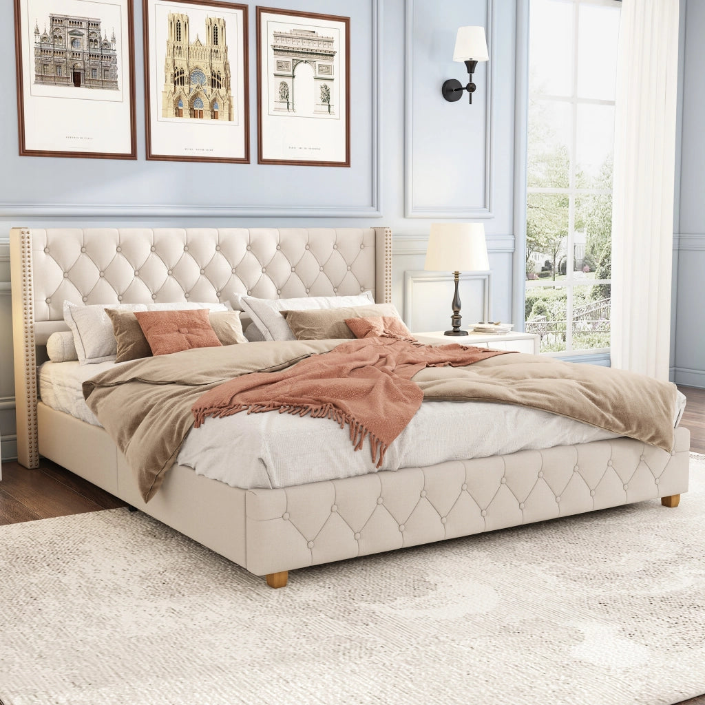 Letto imbottito 160x200 con struttura - Xylo - Colore beige
