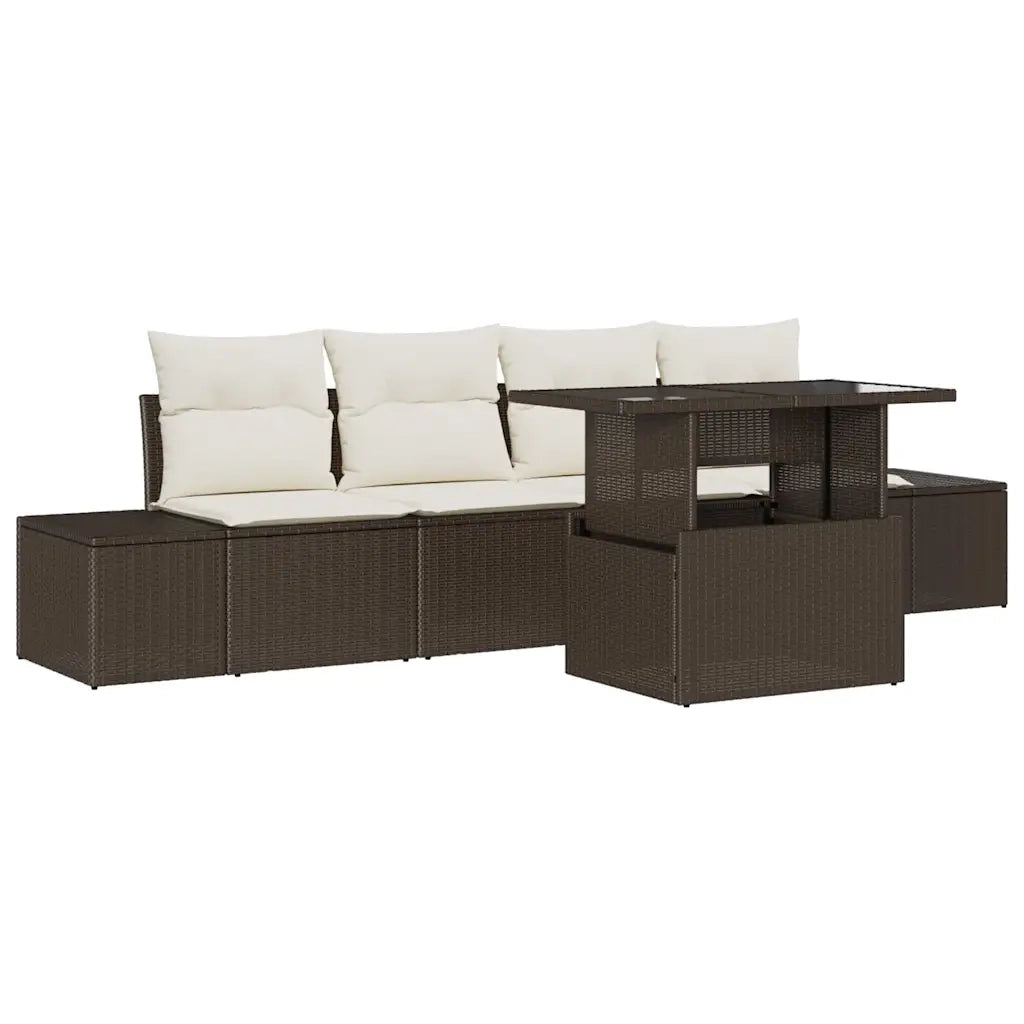 Set Divano da Giardino con cuscino 5 pcs Marrone e Crema