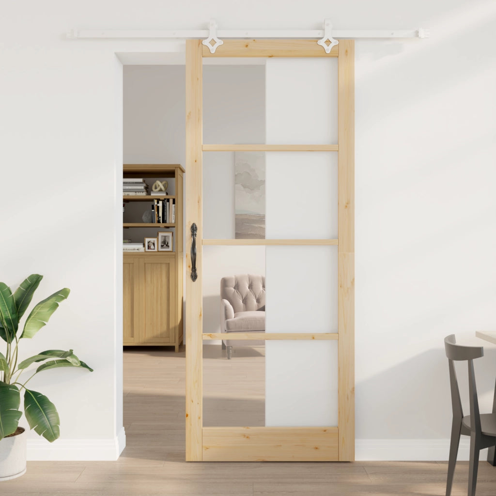 Set Porta Scorrevole  con Hardware 93x232 cm Legno di Pino Massello