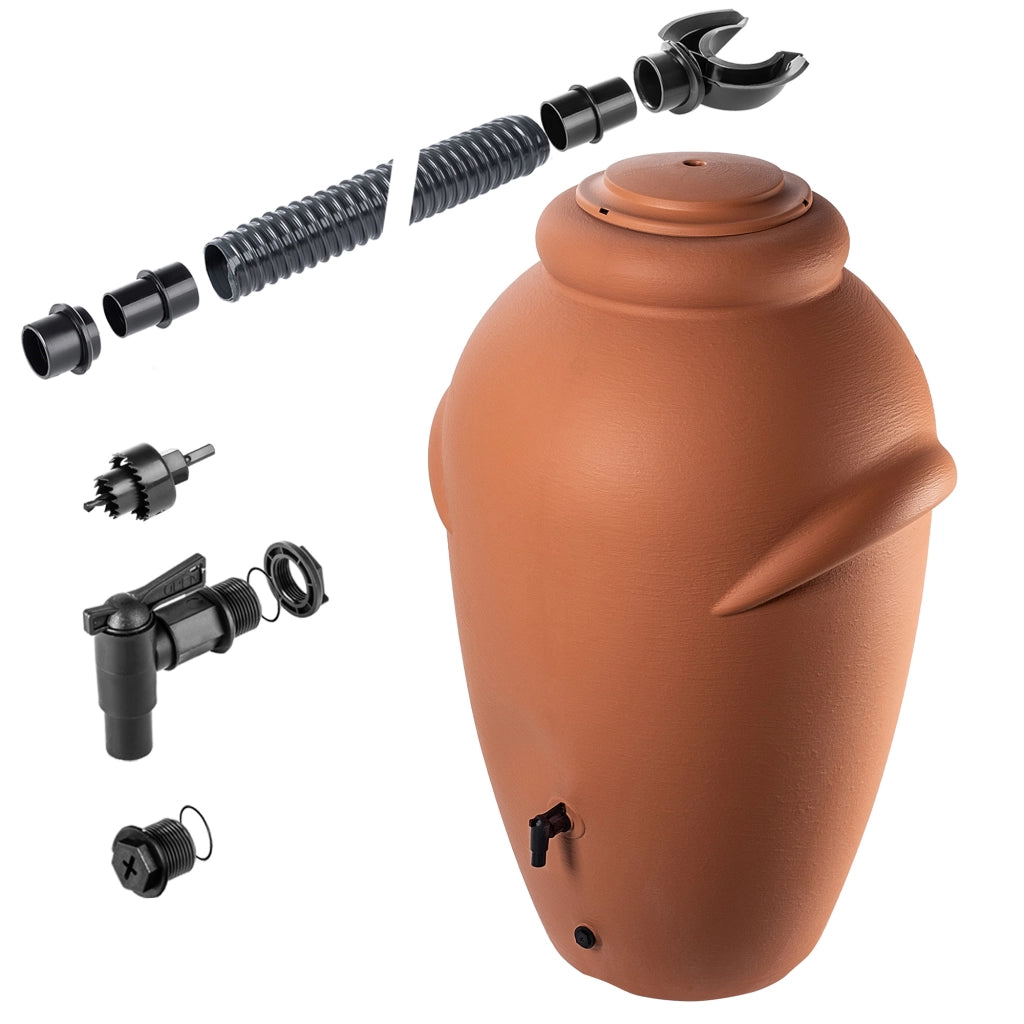Serbatoio per acqua piovana KADAX da 360 litri + kit di collegamento al rubinetto e supporto