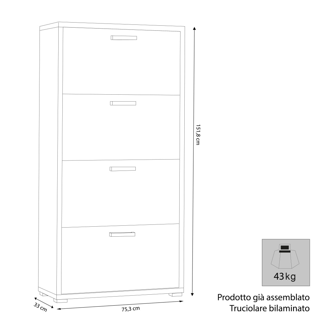 Scarpiera 4 ante a ribalta in Legno Composito cm 75 3x33x151 8 - WILLIS