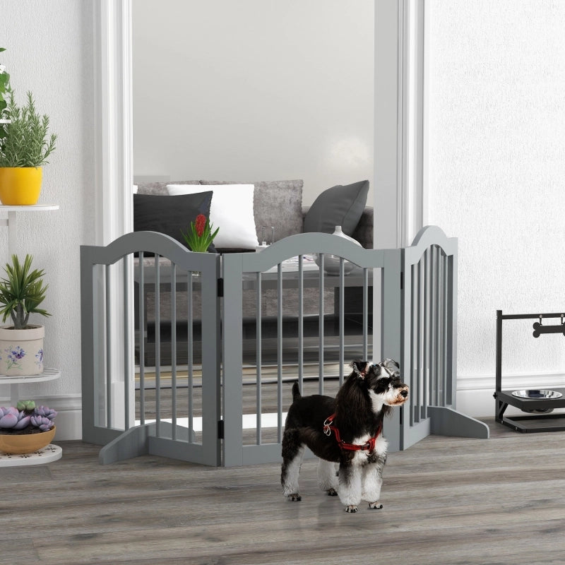 Cancello di protezione per cani, 3 pezzi, 154,5 x 61 cm, pieghevole, con sportello, 2 gambe di supporto, grigio chiaro.