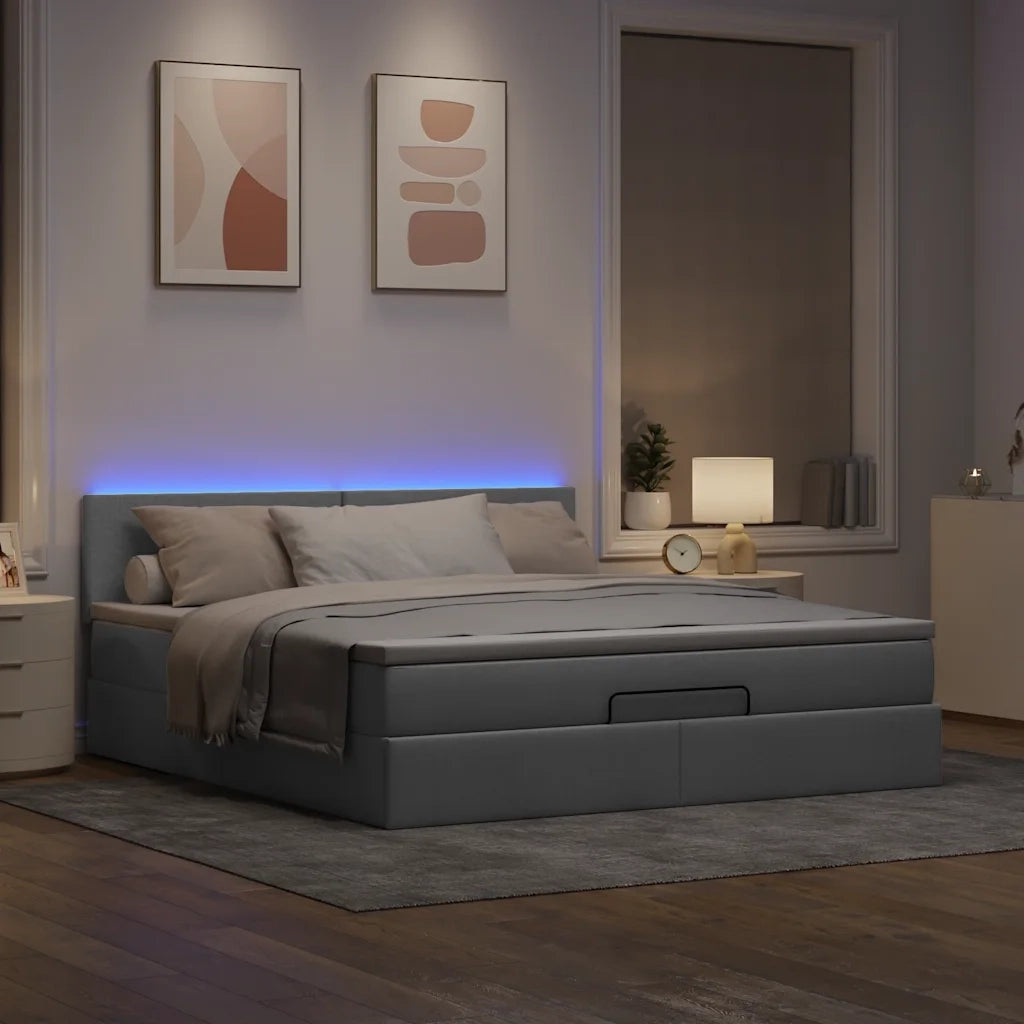 Pouf Letto con Materasso e LED Grigio Chiaro 180x200cm Tessuto