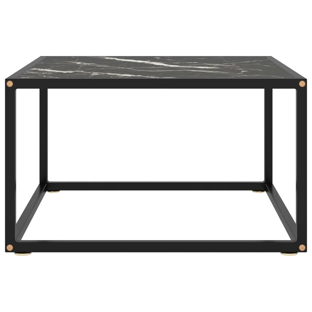 Tavolino da Salotto Nero con Vetro Marmo Nero-Tavolino da soggiorno 60x60x35 cm