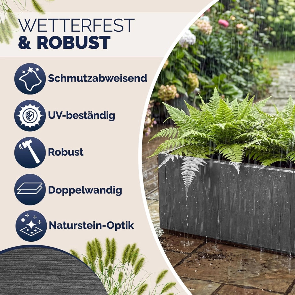 ® 2x Fioriera da Esterno Ethica in Plastica 80L 80x36x35cm Base Drenante Fioriere da Giardino Vaso Grade per Fiori Vasi per Piante Rettangolari