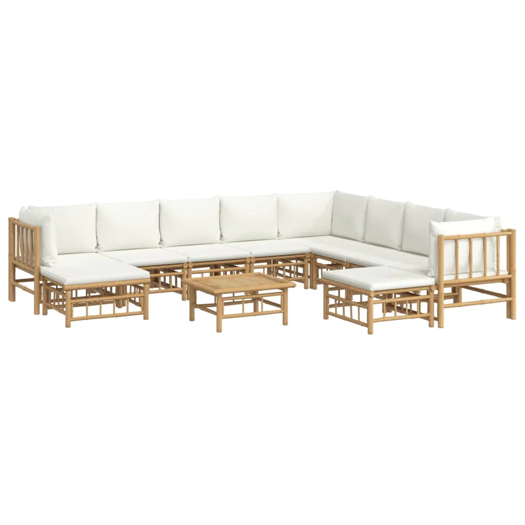 Set di mobili da giardino mobili da esterno 11 pezzi con cuscini bambù bianco crema 02_0015302