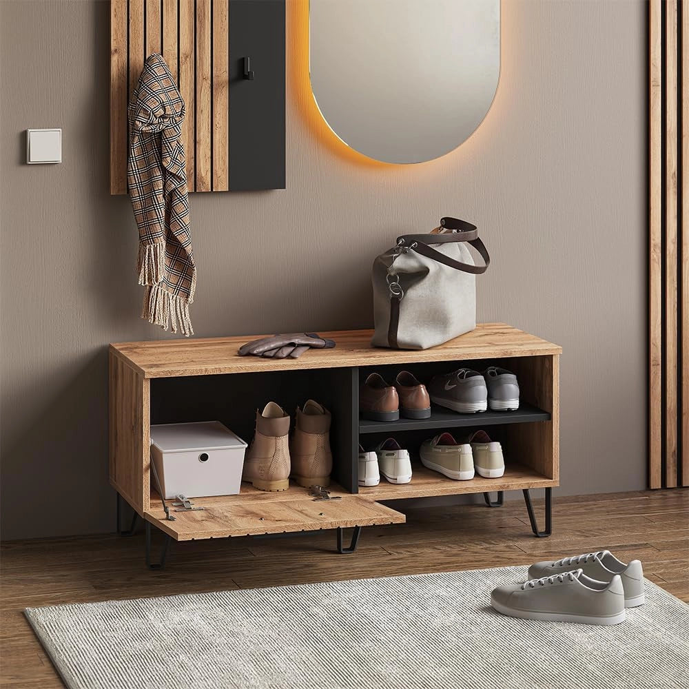 Panca scarpiera da ingresso Amber, Quercia Wotan, 100 x 45 cm