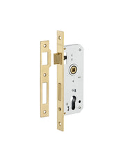 Serratura da infilare a cilindro per porta d'ingresso, asse 50 mm, 4 catenacci, piastre estremità tonde, ottone - THIRARD