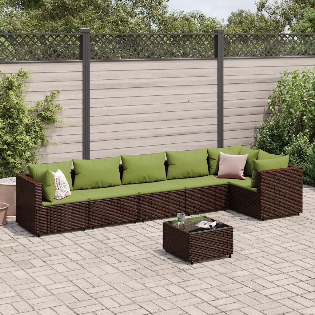 Set Divani da Giardino 7 pz con Cuscini in Polyrattan Marrone