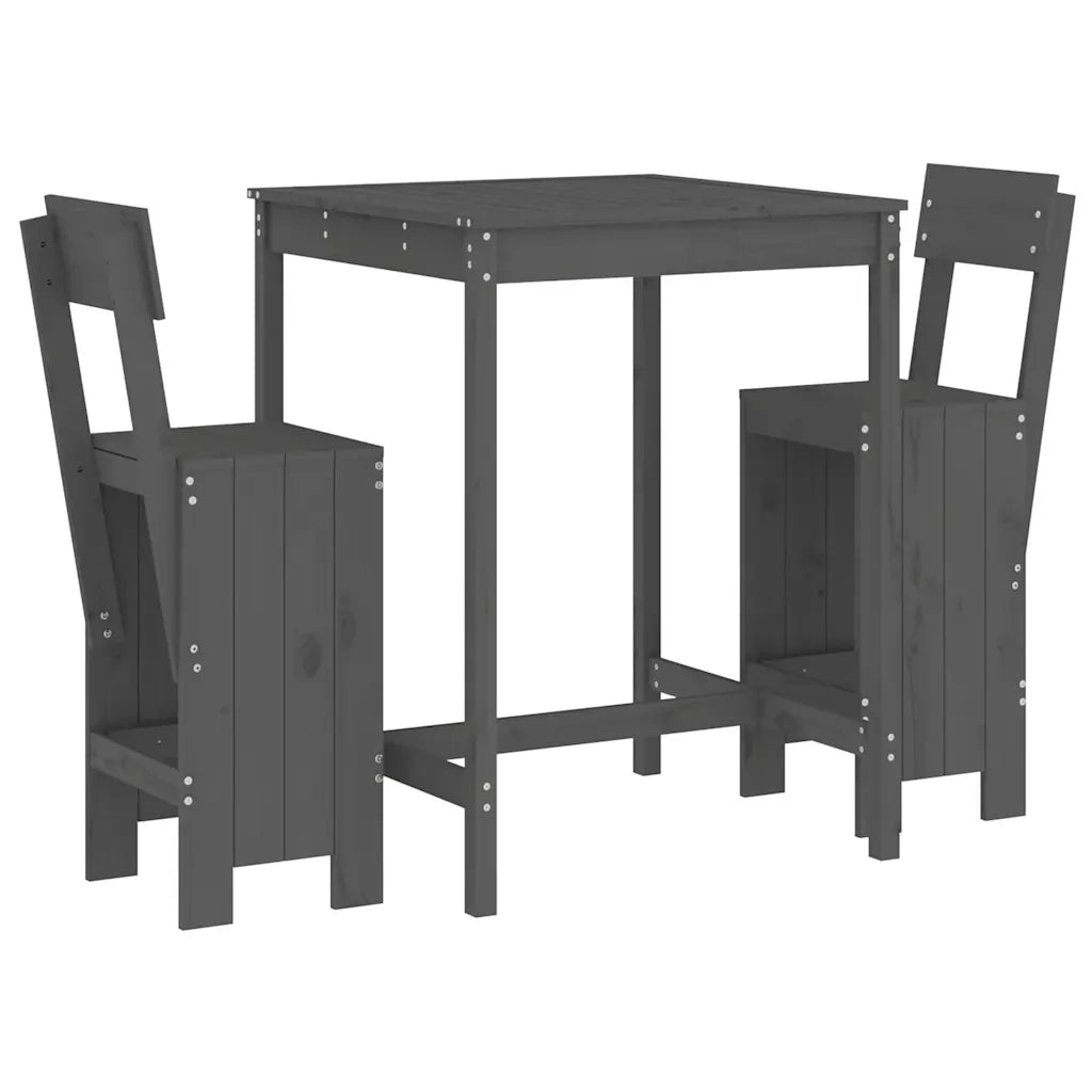 Set Bar da Giardino 3 pz | Set Salotto da Giardino Grigio in Legno Massello di Pino