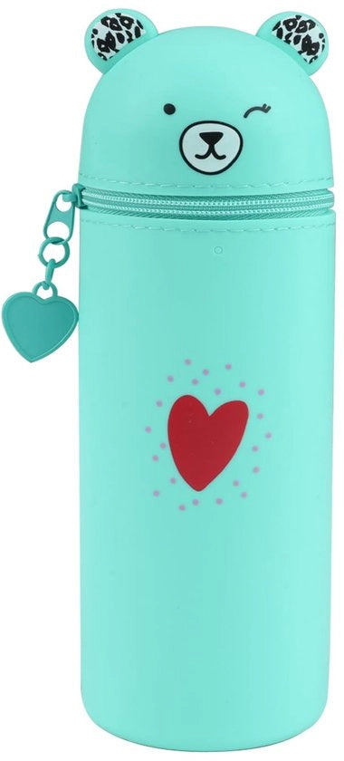 Etui 2-in-1 in silicone morbido, etui in piedi, cartellino per penne cartoon per ragazze e adolescenti (verde)