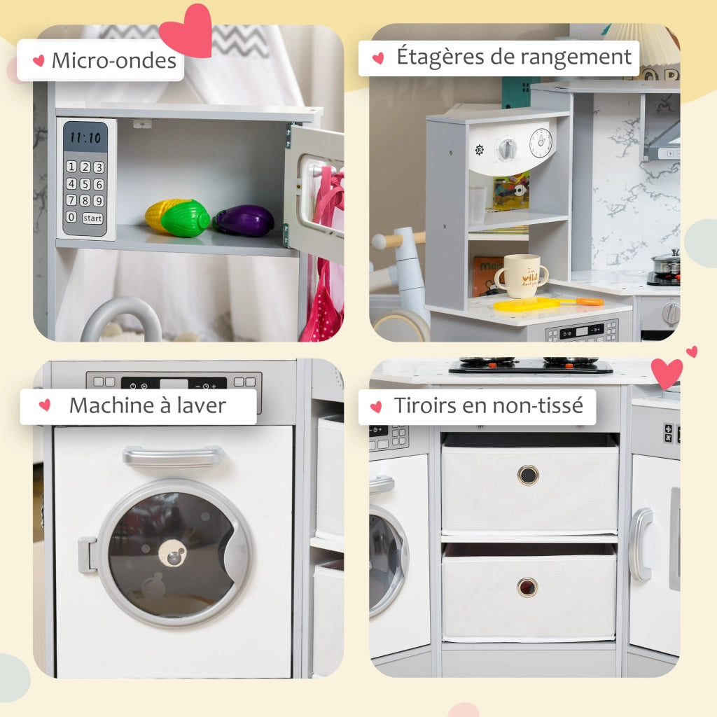 Casetta in Legno per Bambini con Cucina e Accessori ¨C zephmum ¨C Grigio Bianco