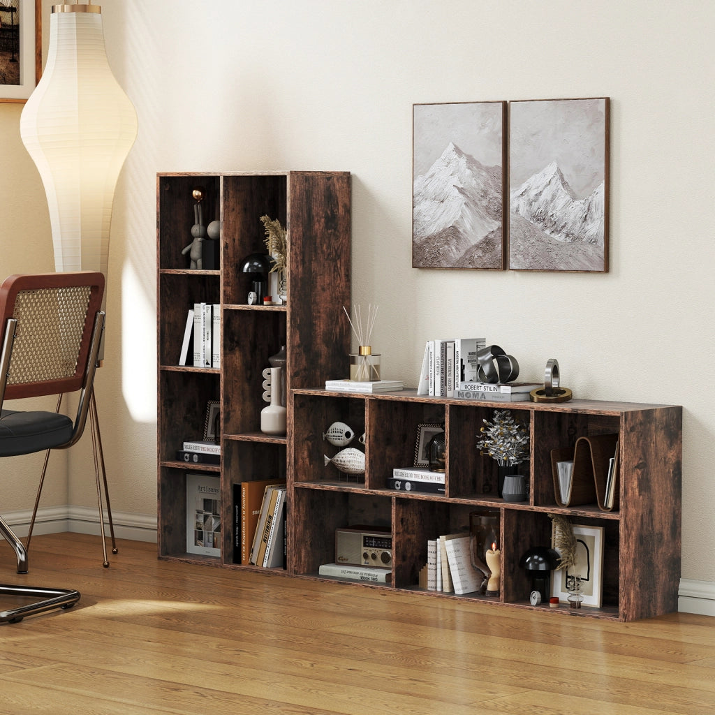 Libreria a 7 cubi indipendente verticale orizzontale 7 scomparti 2 kit antiribaltamento-Organizer cubo espositivo casa ufficio soggiorno rustico