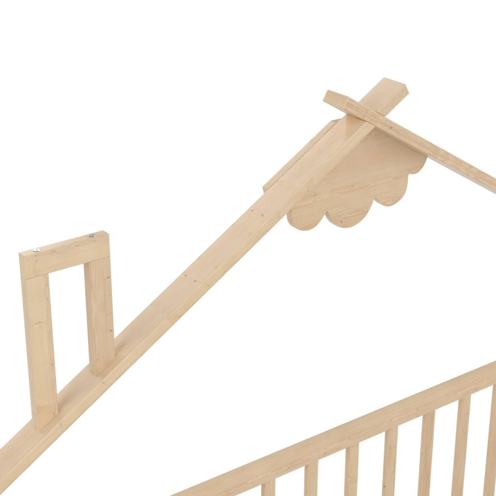 Letto per bambini a casetta 90x190 cm con sponda di sicurezza; in legno di pino naturale