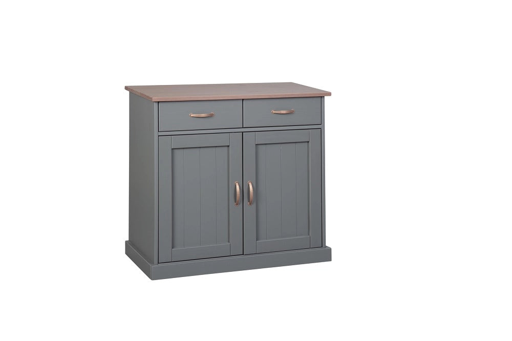 MOBILE SOGGIORNO CREDENZA BUFFET LUZERNA 2 ANTE + 2 CASSETTI 90x45x86H PINO MASSELLO VERNICIATO AD ACQUA GRIGIO E MARRONE SEPPIA
