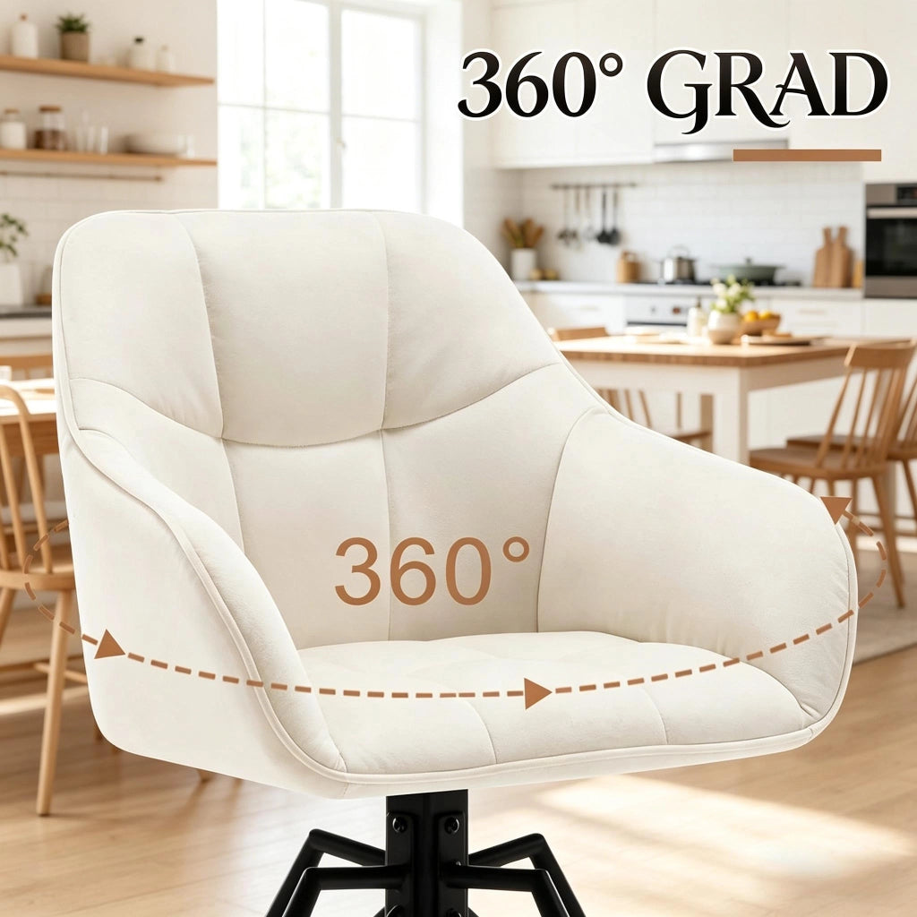 SEDIA Girevole 360° 58,5x82,5x54,5 cm in velluto crema Set da 2 pezzi