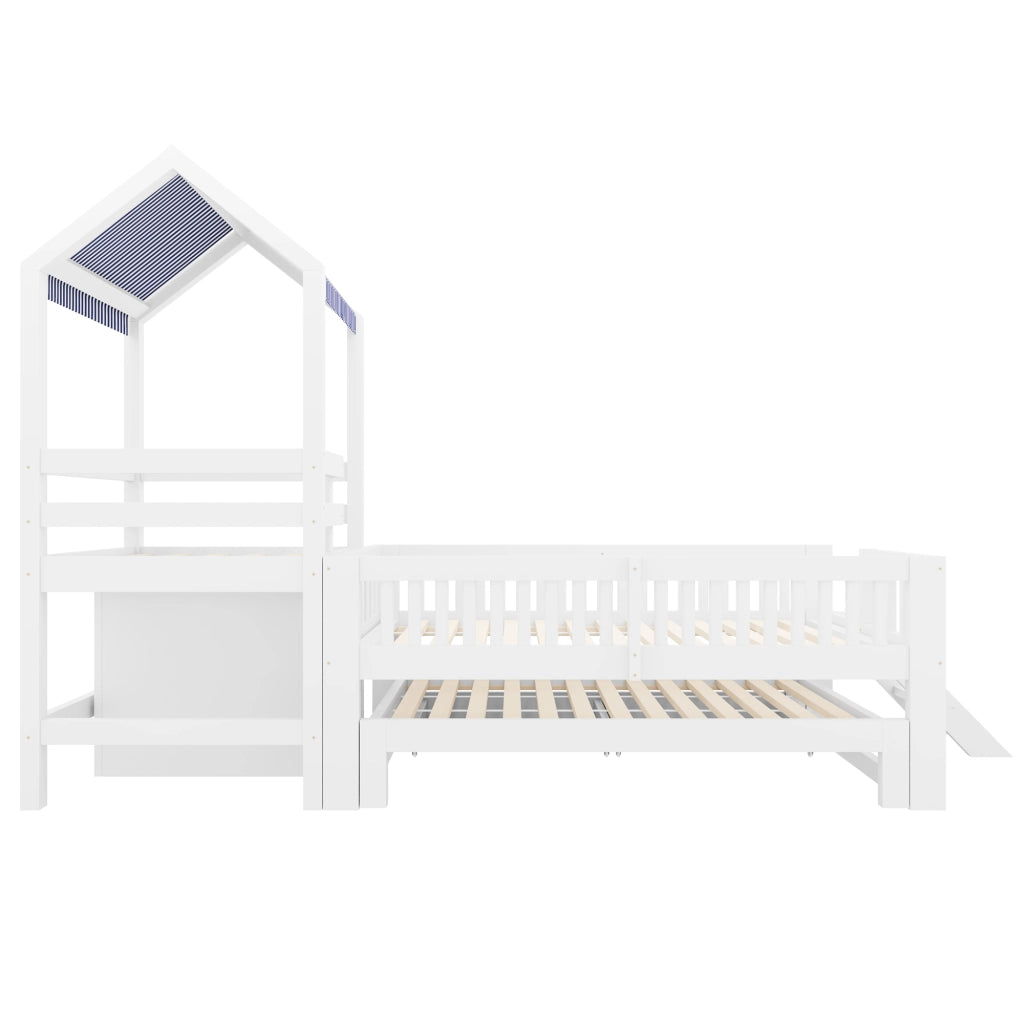Letto a soppalco per bambini 90 × 200 cm con letto estraibile 90 × 190 cm, scala laterale, cassetti, senza materasso, bianco