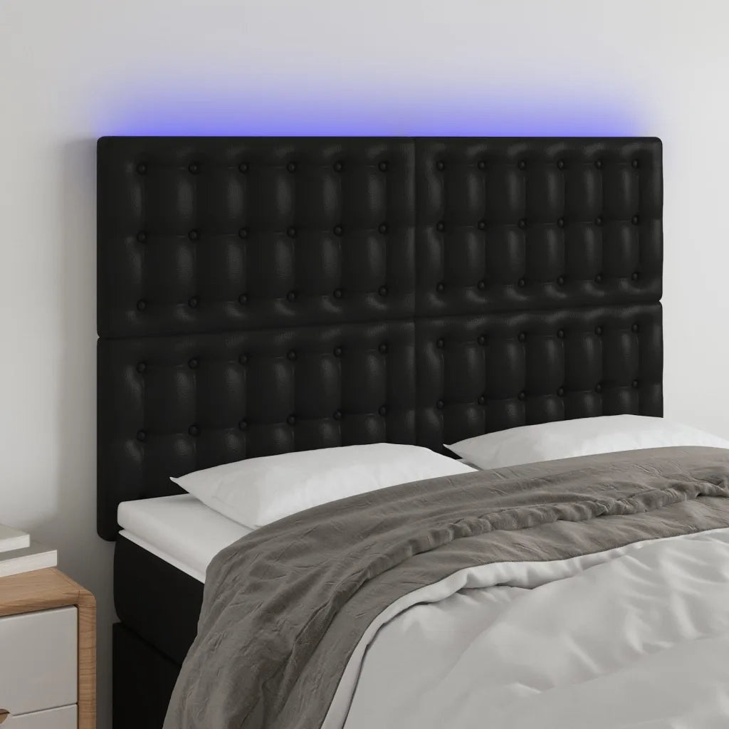 Testiera | Testata a LED Nera 144x5x118/128 cm in Similpelle