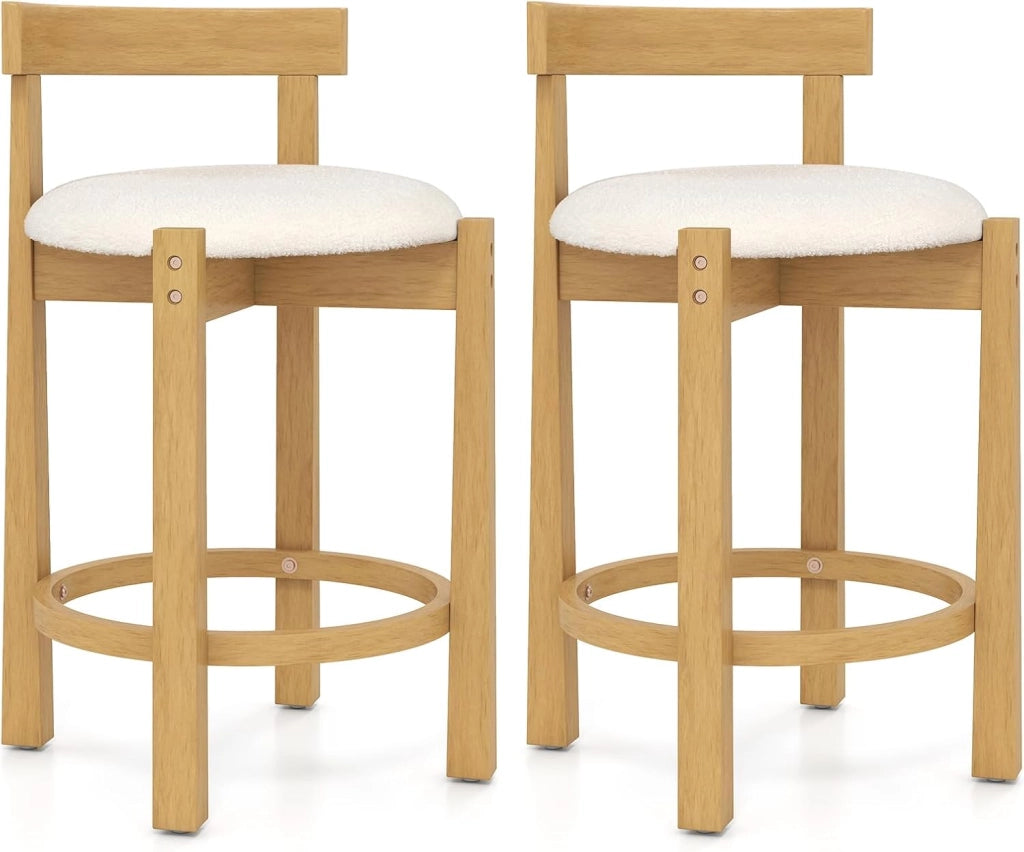 Set da 2 Sedie da Pranzo, Sedie Moderne da Bar Imbottite in Velluto Teddy con Schienali e Poggiapiedi, Sgabelli Senza Braccioli per Isola Cucina e Sala da Pranzo, Portata 150 kg