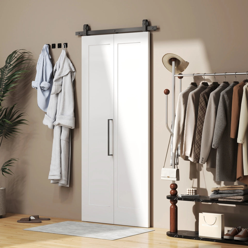 Porta Scorrevole a Libro 90x210 cm con Superficie Verniciabile in MDF e Carbonio Bianco