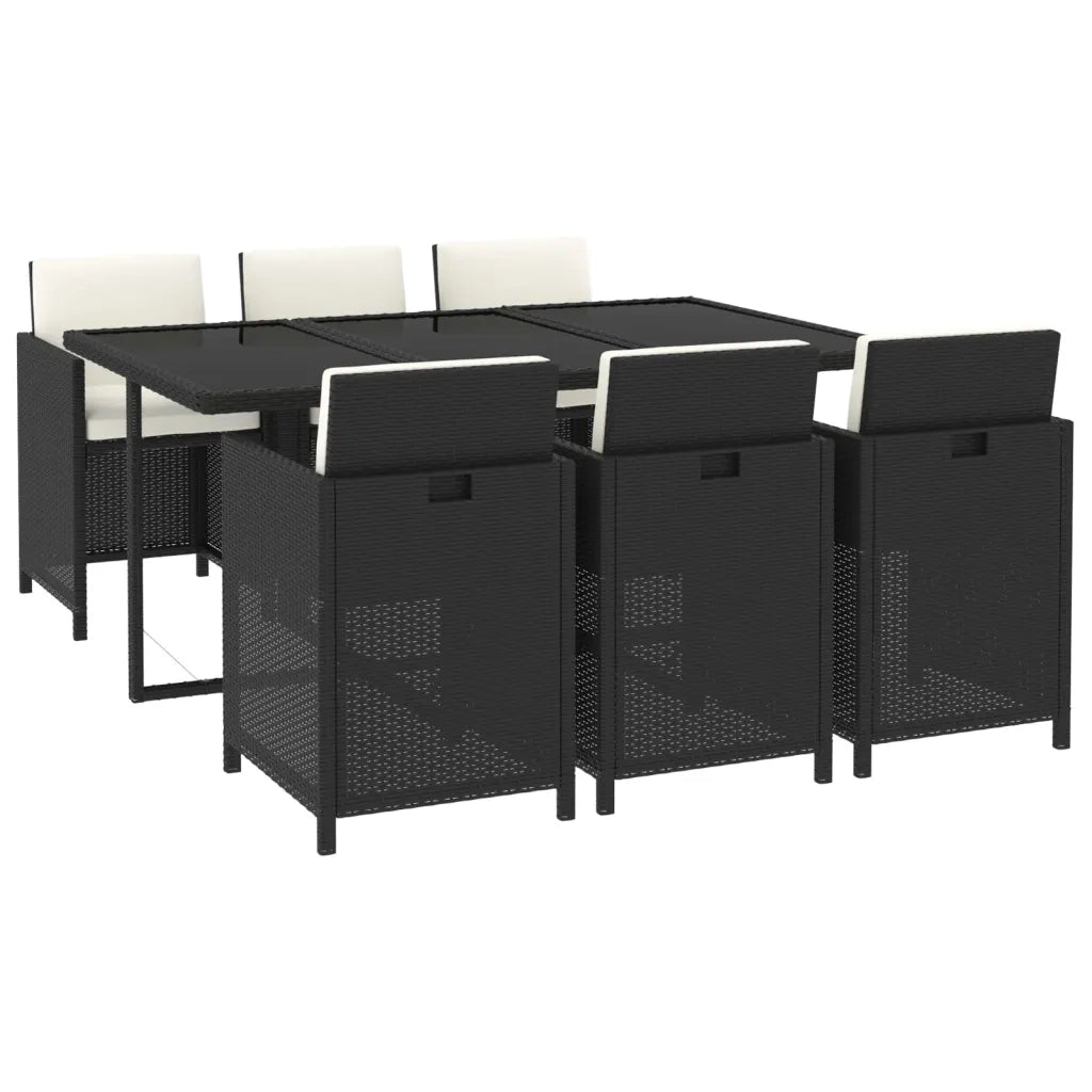 Set da Pranzo da Giardino 7 pz Nero con Cuscini in Polyrattan 3095530