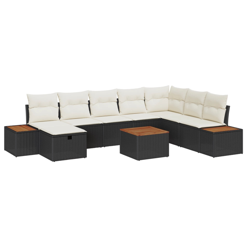 Set di Divani da Giardino 9 Pezzi con Cuscini Polyrattan Nero