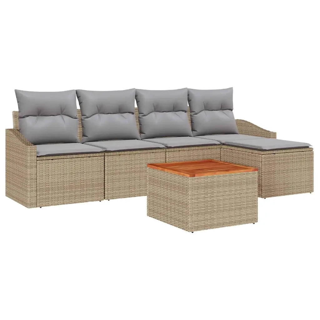 Set Divano da Giardino 6 pcs Beige e Grigio Chiaro polyrattan