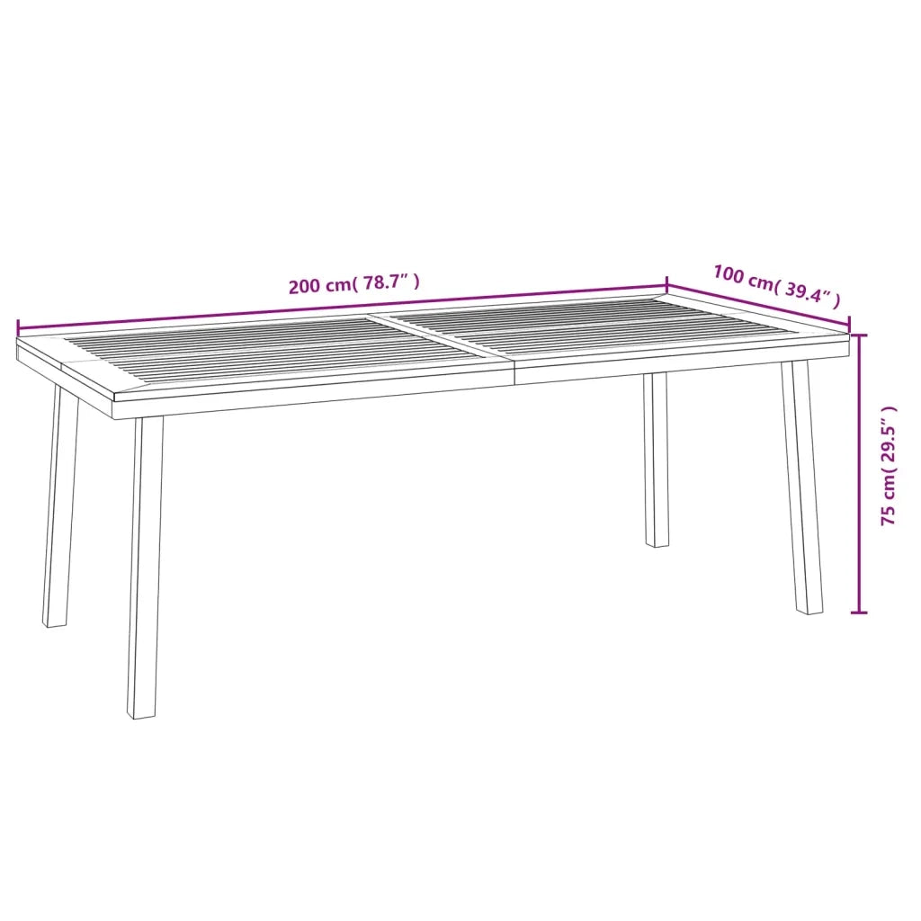 Tavolo da Giardino 200x100x75 cm in Legno Massello di Acacia