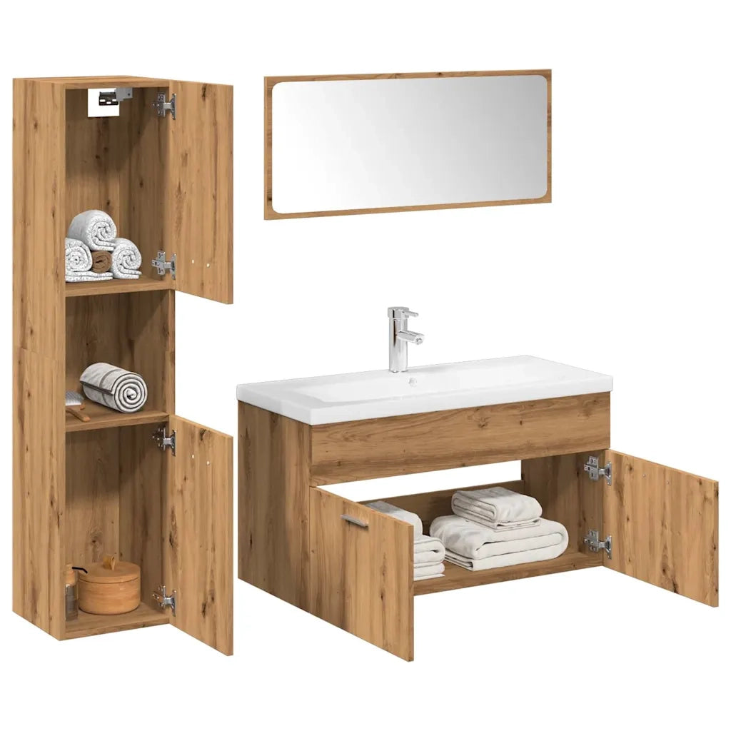Set Mobili da Bagno 5 pz Rovere Artigianale Legno Multistrato 3328604