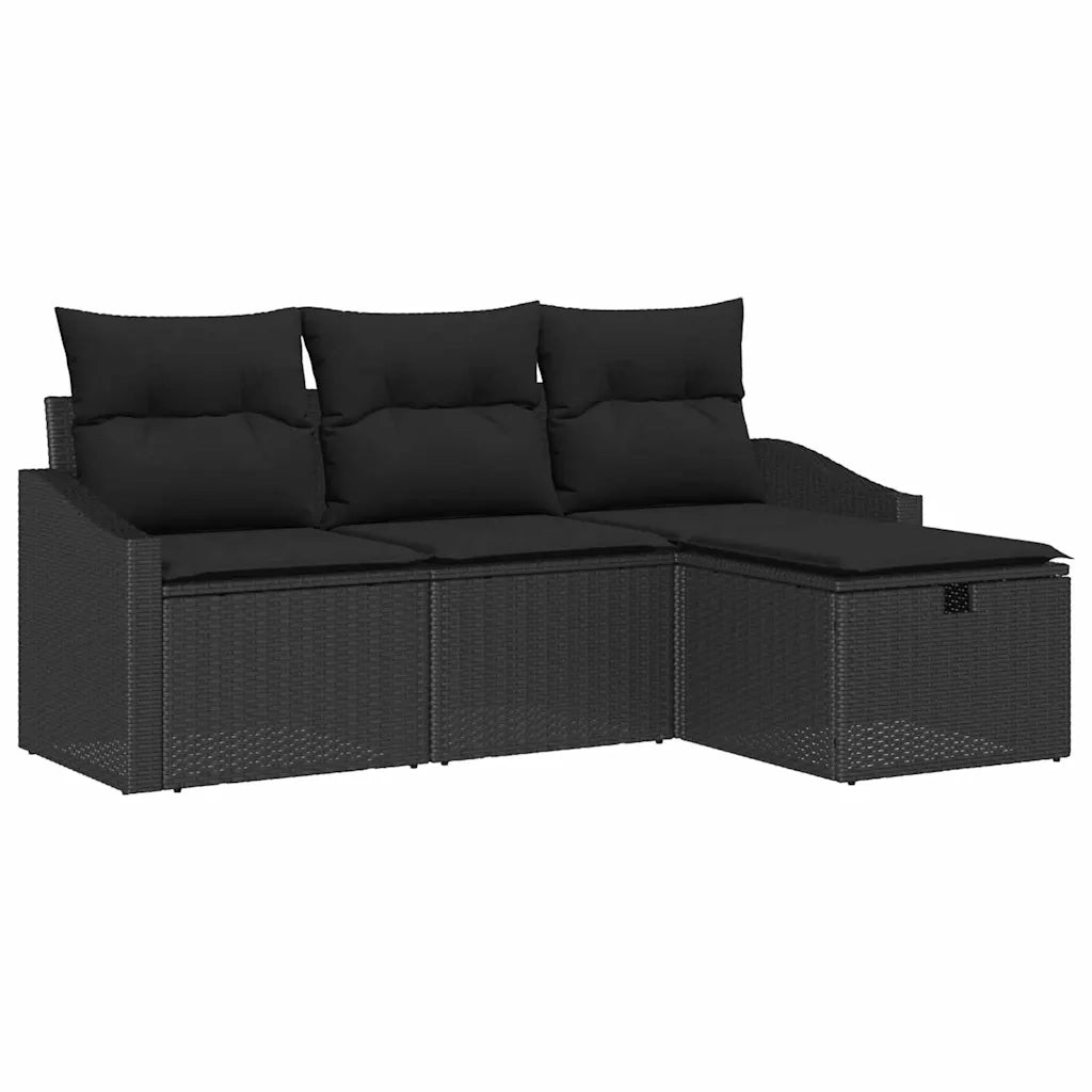 Set di divani con cuscino 4 pcs Nero polyrattan
