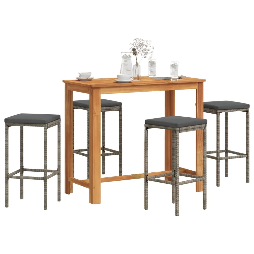 Set Bar Giardino 5pz Grigio Legno Massello Acacia e Polyrattan 3295284