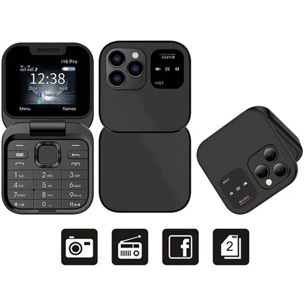 Trade Shop - Mini Flip Telefono Schermo 1.77" Pieghevole Multilingue Ad Alta Batteria Dual Sim 1000mah -
