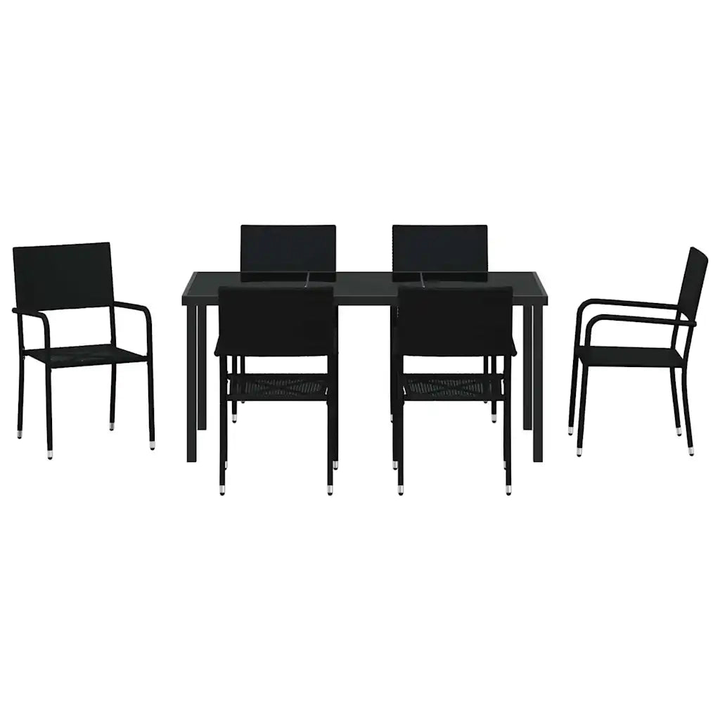Set da Pranzo per Giardino con cuscino 7 pcs Nero polyrattan 3380040