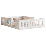 Letto per bambini 140x200 in legno bianco con sponde di sicurezza e design a terra
