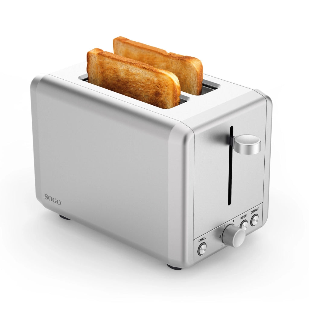 SOGO Tostapane 2 Fette 925W Acciaio Inox, Ampie Fessure, Scongelamento, Riscaldamento, Spegnimento Automatico, Vassoio Raccogli Briciole