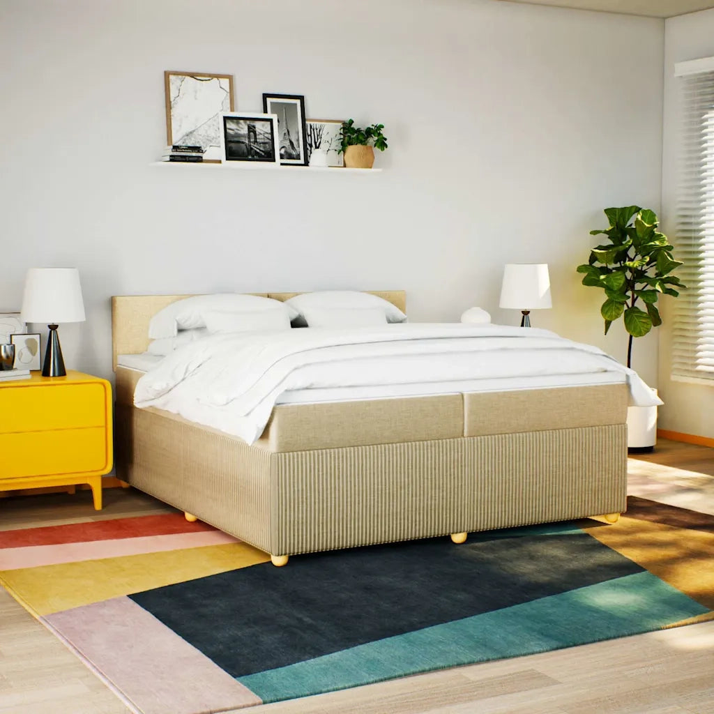 Giroletto a Molle con Materasso Crema 200x200 cm in Tessuto