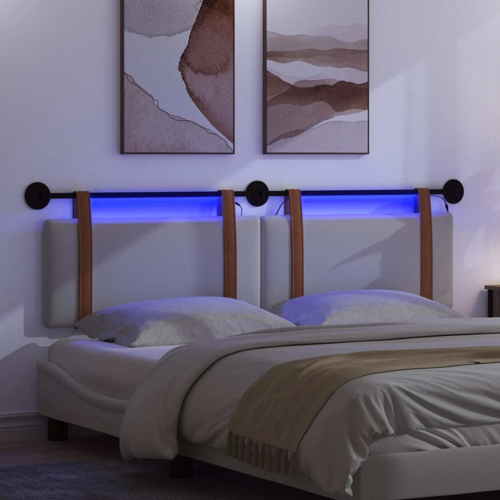 Testiera sospesa Con luce LED Bianco PU Antico