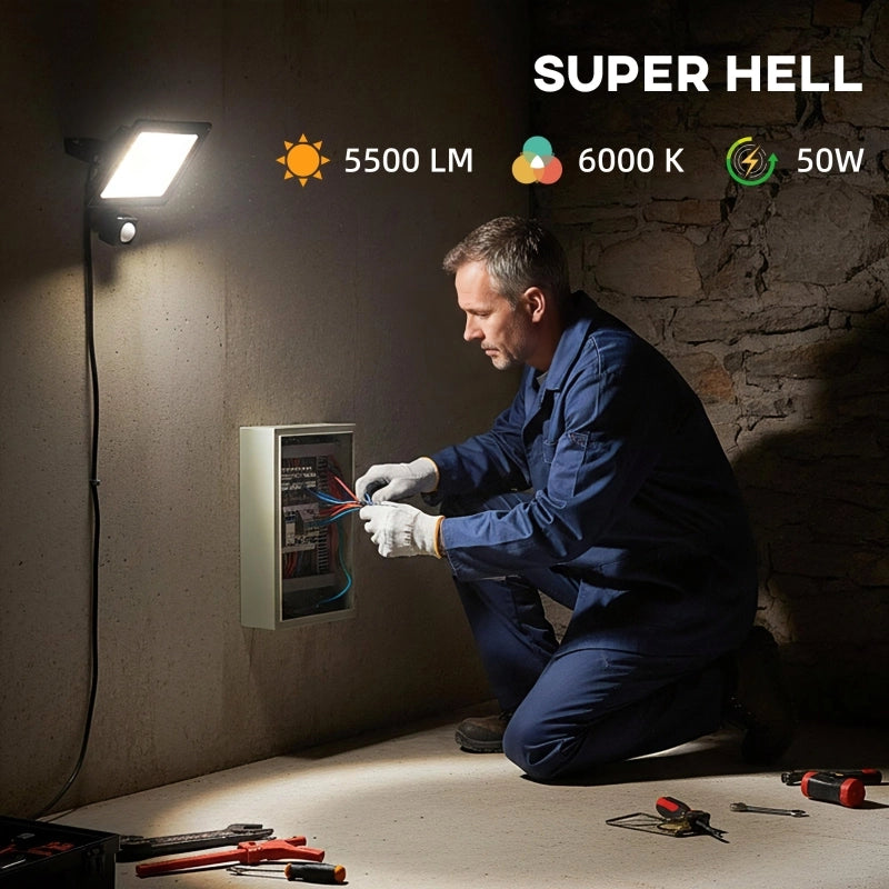 Lampada da lavoro da 50W, regolabile, 3 modalit¨¤, in alluminio, utilizzo flessibile, nera