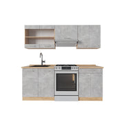 Cucina componibile R-Line Calcestruzzo/Rovere dorato 200 cm senza piano di lavoro Vicco