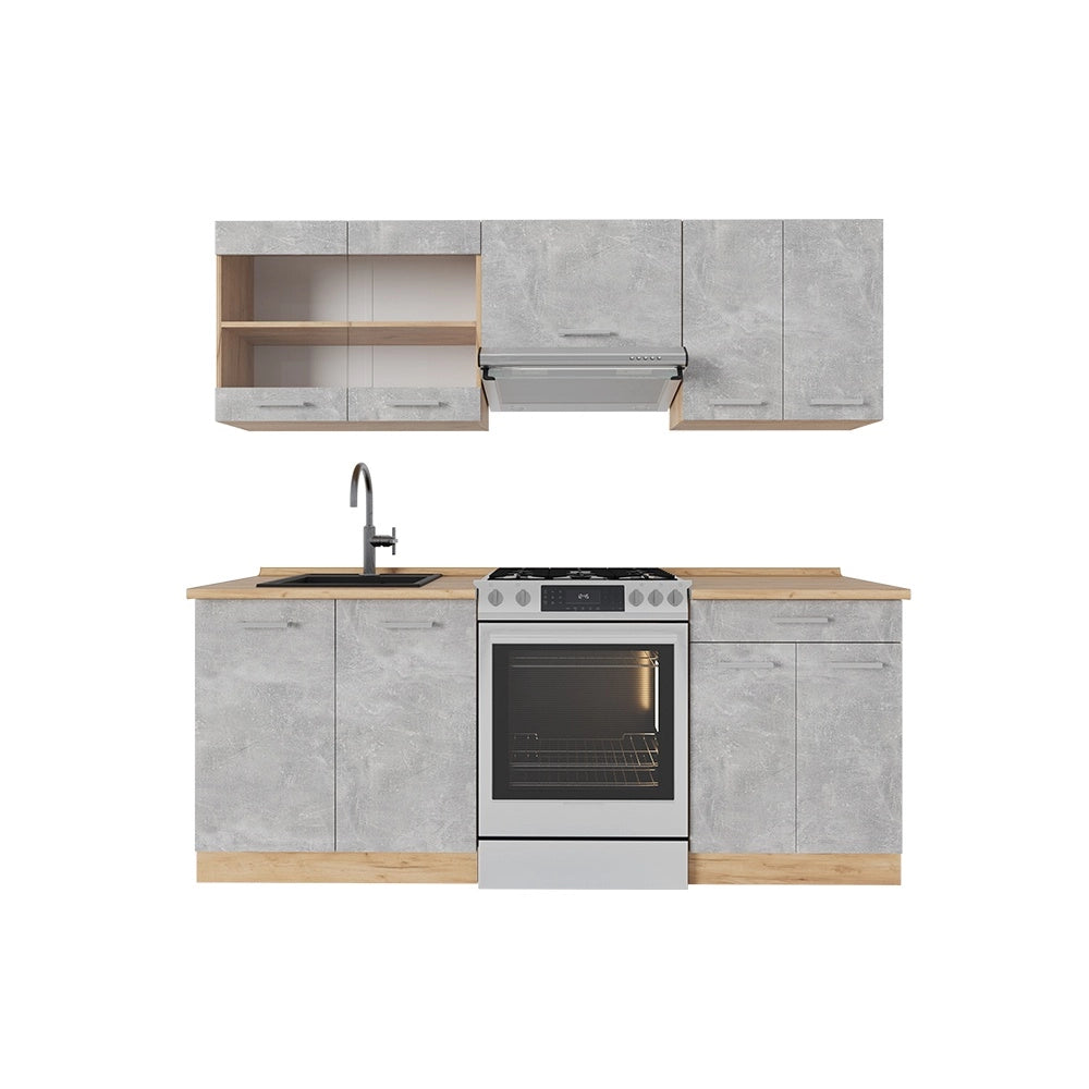 Cucina componibile R-Line Calcestruzzo/Rovere dorato 200 cm senza piano di lavoro Vicco