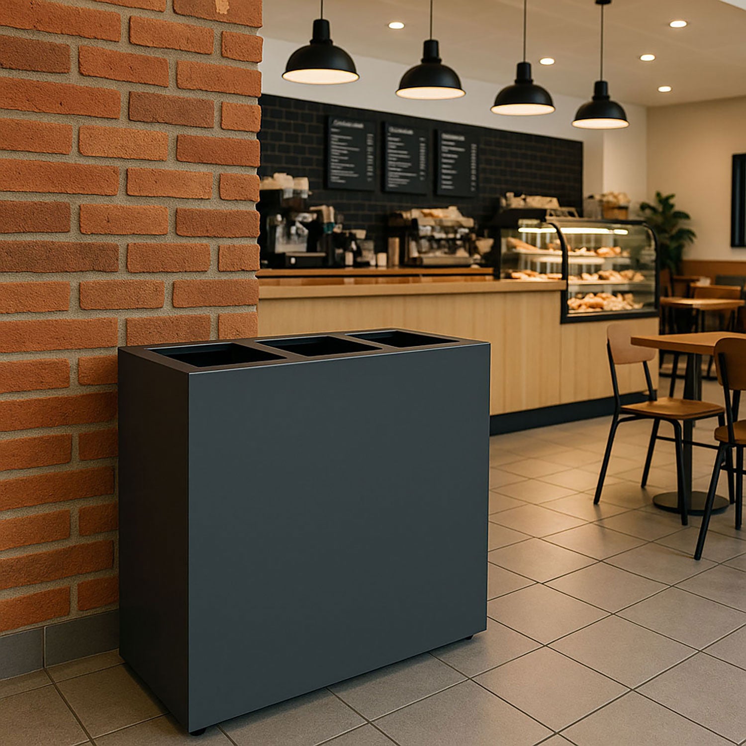 Pattumiera per Raccolta Differenziata 3 Scomparti Capacità 180 lt 90x30x80 cm in Acciaio Antracite